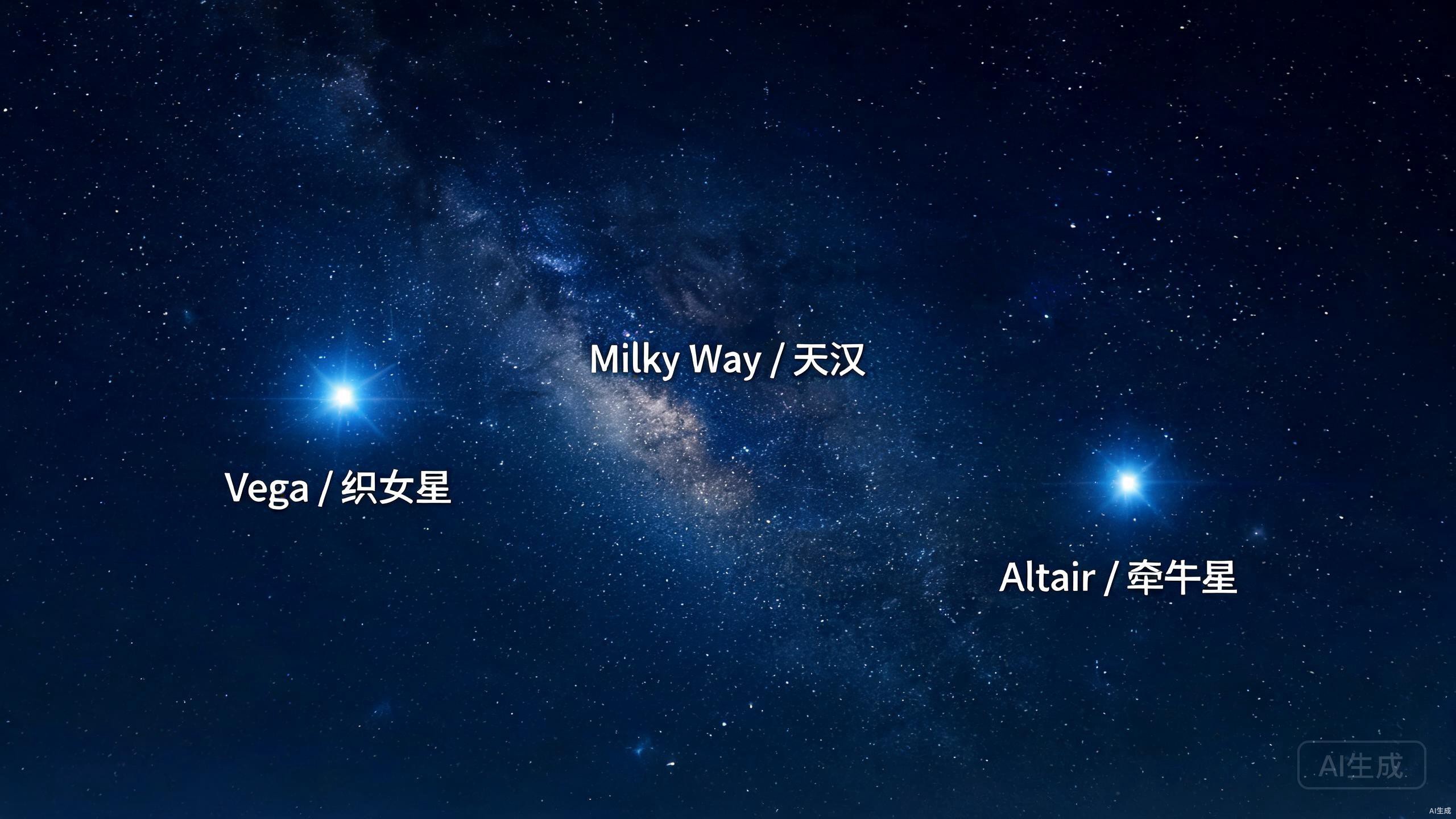 Summer night sky showing Vega and Altair stars with the Milky Way between them